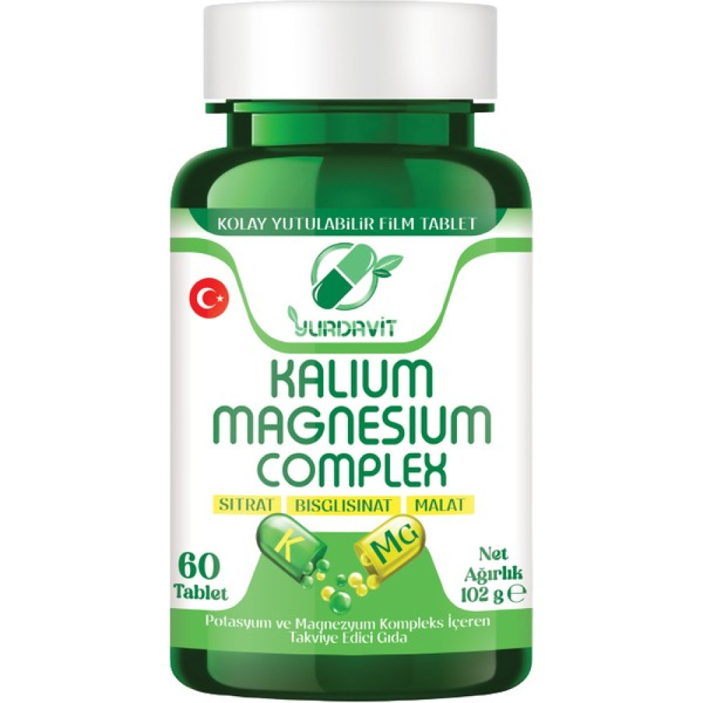 Yurdavit Kalium Magnesium Complex 60 Tablet Potasyum Magnezyum Sitrat Malat Bisglisinat Kompleks Protein Tozları Fiyatı