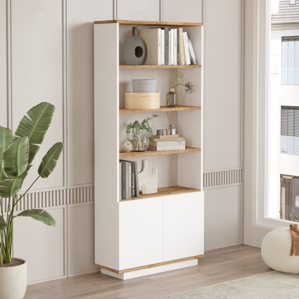 Yurudesign Future Kitaplık Raf 2 Kapaklı Raflı 168CM Çam-Beyaz FR16-AW Kitaplık Fiyatı