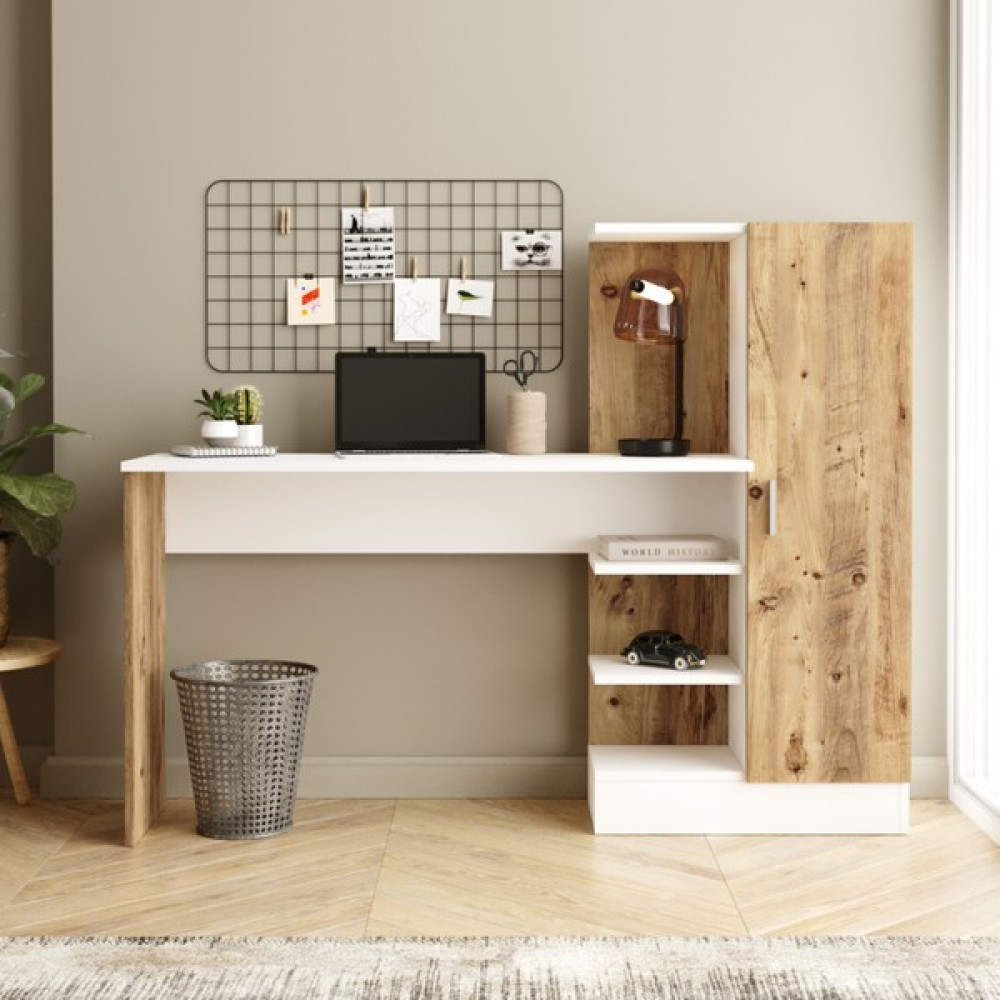 Yurudesign Laura Kitaplıklı Çalışma Masası Atlantik Çam Beyaz CT2-AW - Y: 120 cm D: 40 cm G:152 cm Çalışma Masası Fiyatı