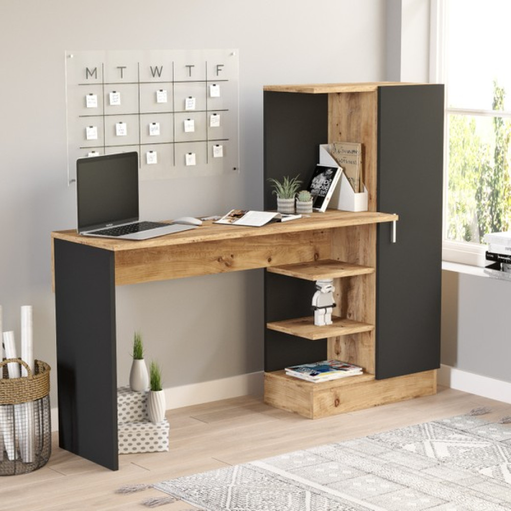 Yurudesign Laura Kitaplıklı Çalışma Masası Atlantik Çam Siyah CT2-AB - Y: 120 cm D: 40 cm G: 153 cm Çalışma Masası Fiyatı