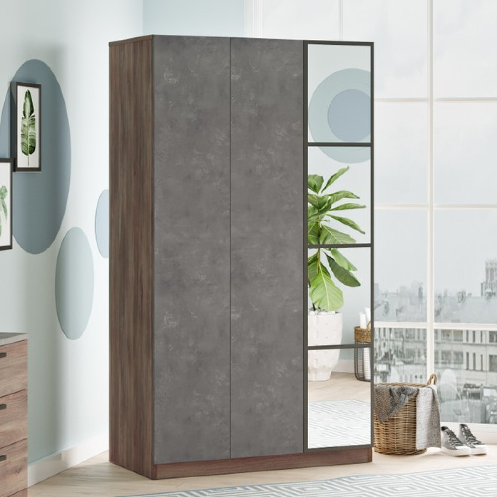 Yurudesign New Home 3 Kapaklı Çekmeceli Aynalı Gardırop Elbise Dolabı Beton-Kahve Hm1-Cg Gardrop & Dolap Fiyatı