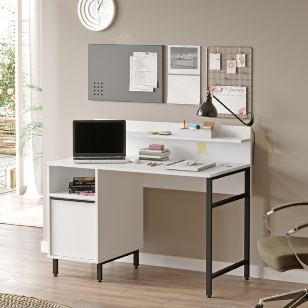 Yurudesign Ocean Çalışma Masası Raflı Dolaplı Metal Ayaklı Beyaz On16-W - Sarı Kitaplık Fiyatı