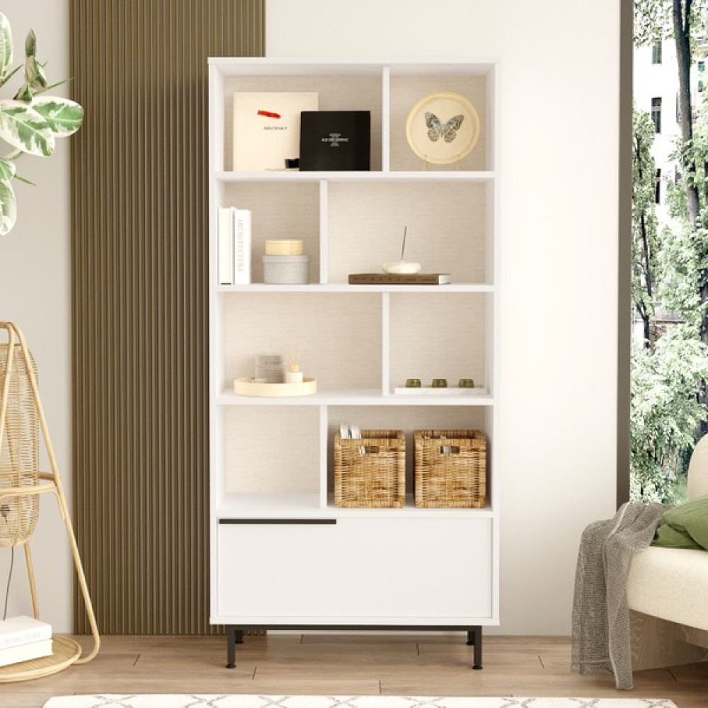 Yurudesign Ocean Kitaplık Raf Metal Ayaklı 176CM Kapaklı Beyaz On4-W Kitaplık Fiyatı