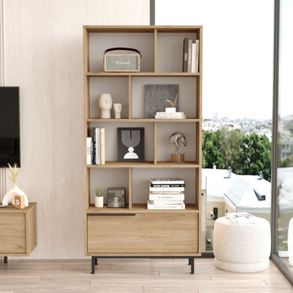 Yurudesign Ocean Kitaplık Raf Metal Ayaklı 176CM Kapaklı Sepet On4-S - Kahverengi Kitaplık Fiyatı