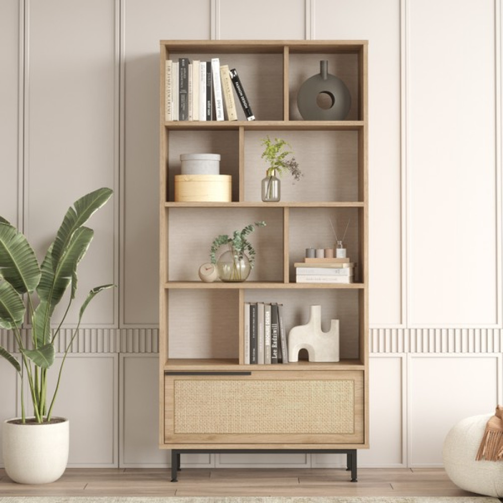 Yurudesign Ocean Kitaplık Raf Metal Ayaklı 176CM Uv Baskı Kapaklı Sepet-Jüt On4-Su - Kahverengi Kitaplık Fiyatı