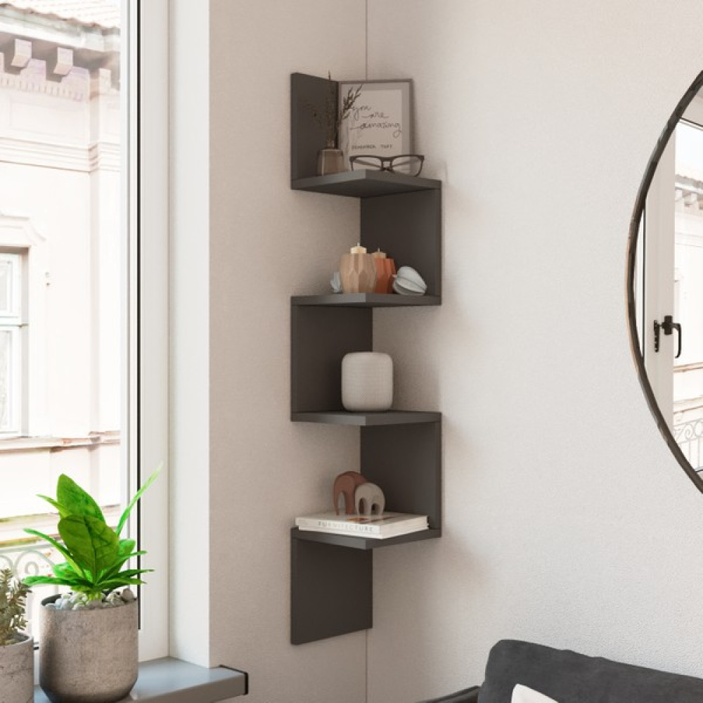 Yurudesign Shelf R9 Köşe Duvar Rafı Modern Kitaplık Antrasit Kitaplık - Duvar Rafı & CD / DVD Rafı Fiyatı