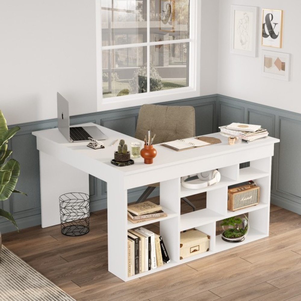 Yurudesign Tywin Kitaplık Raflı Çalışma Masası Beyaz - Y: 72 cm D: 40 cm G: 129 cm Çalışma Masası Fiyatı