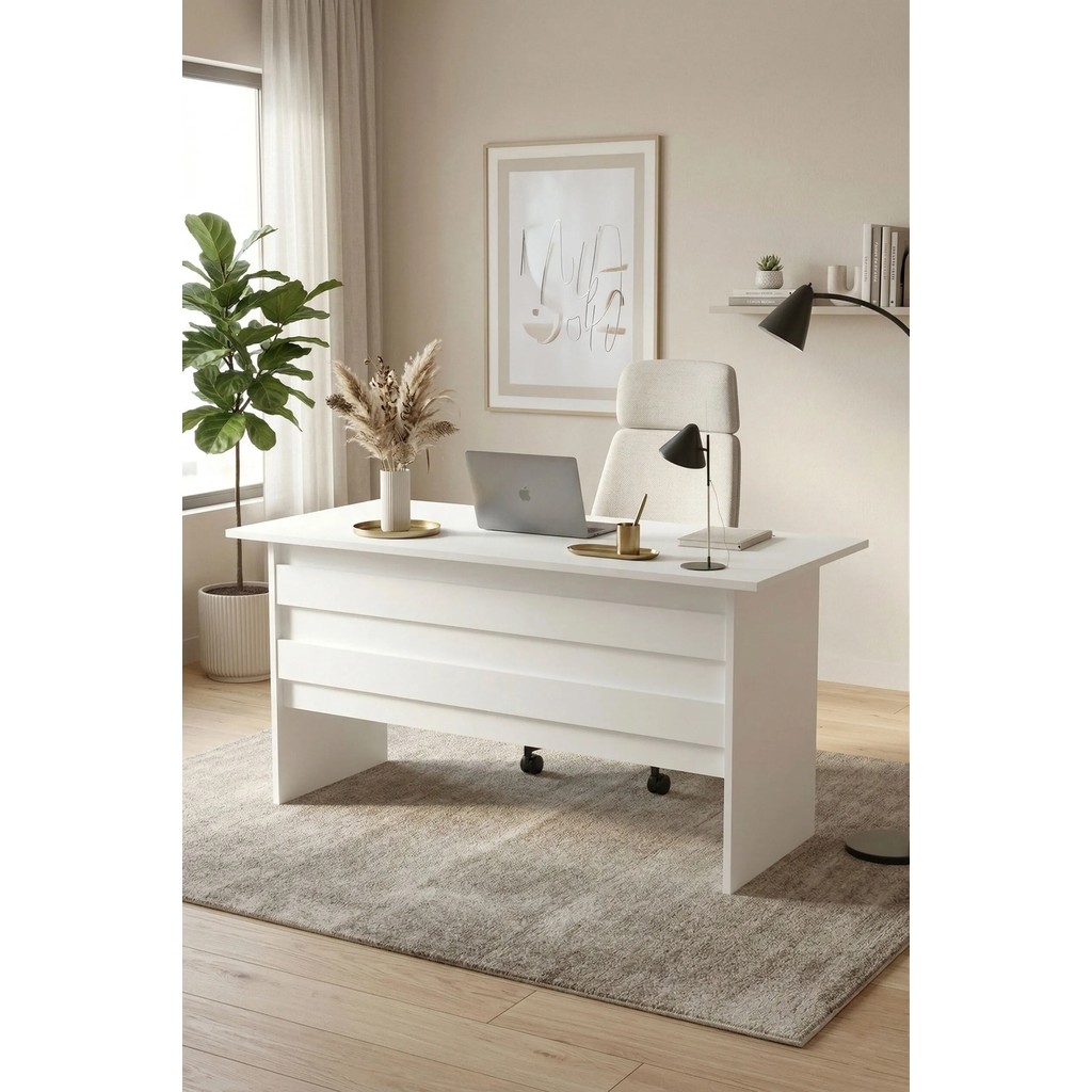 Yurudesign Vario A Ofis Çalışma Masası Ahşap Malzeme 140 cm Genişlik Modern Tasarım 3 Renk VO1-W - Beyaz Ofis Çalışma Masası Fiyatı