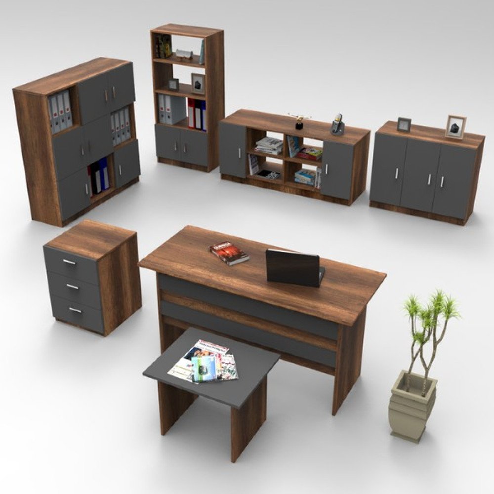 Yurudesign Vario ABCDEFG Ofis Büro Masa Takımı Barok-Antrasit - Ceviz - Siyah Ofis Çalışma Masası Fiyatı