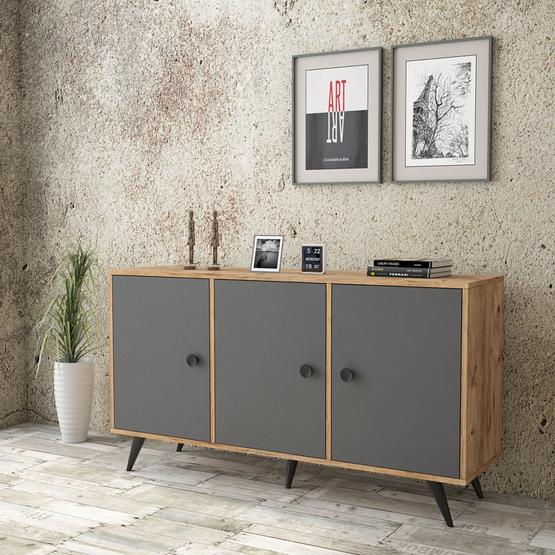 Yurudesign VL12-222 Vilamo Çam-Antrasit-Siyah Ahşap Konsol