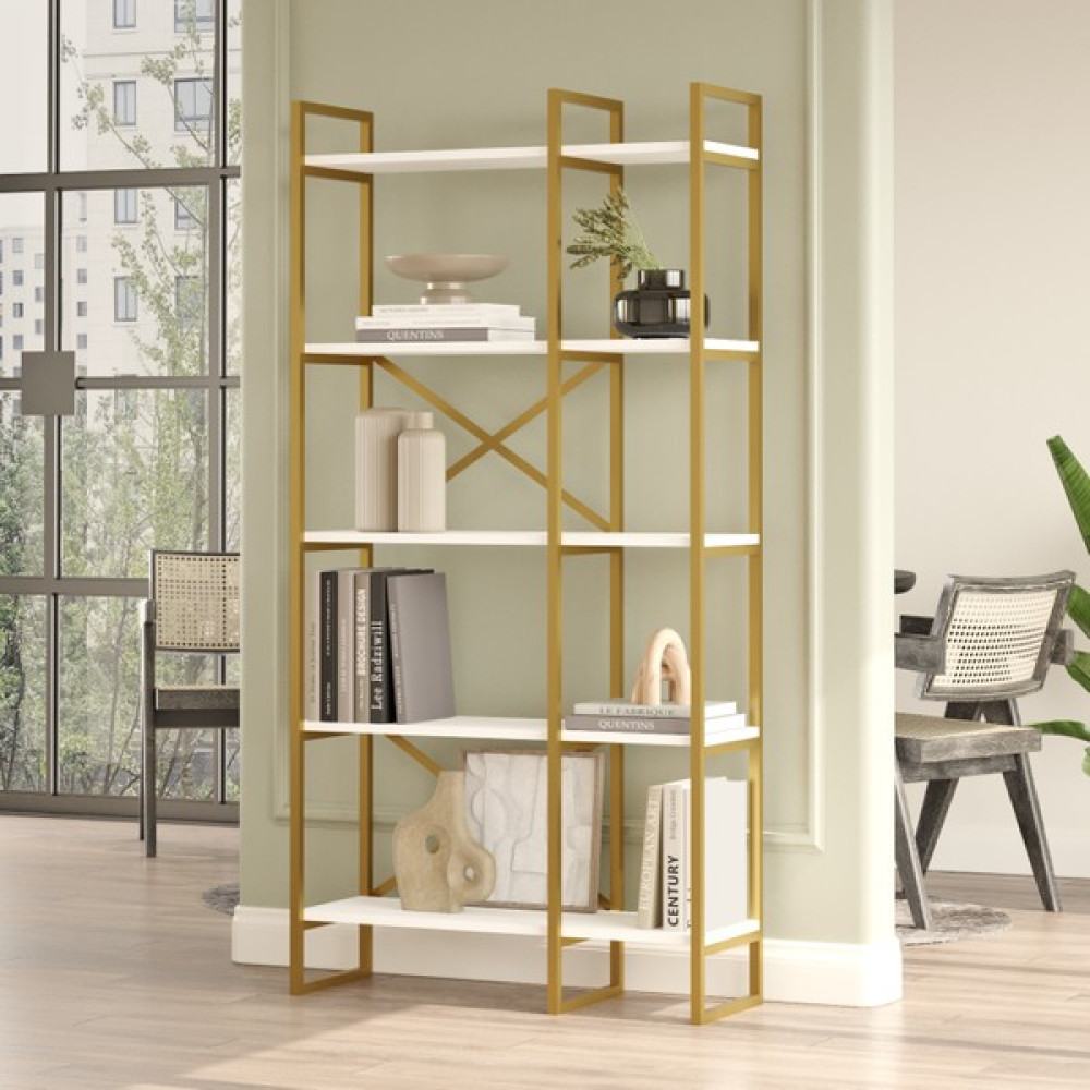 Yurudesign Voyage Gold Metal Kitaplık 5 Raflı 2 Bölme 175CM Beyaz Vg4-W Kitaplık Fiyatı