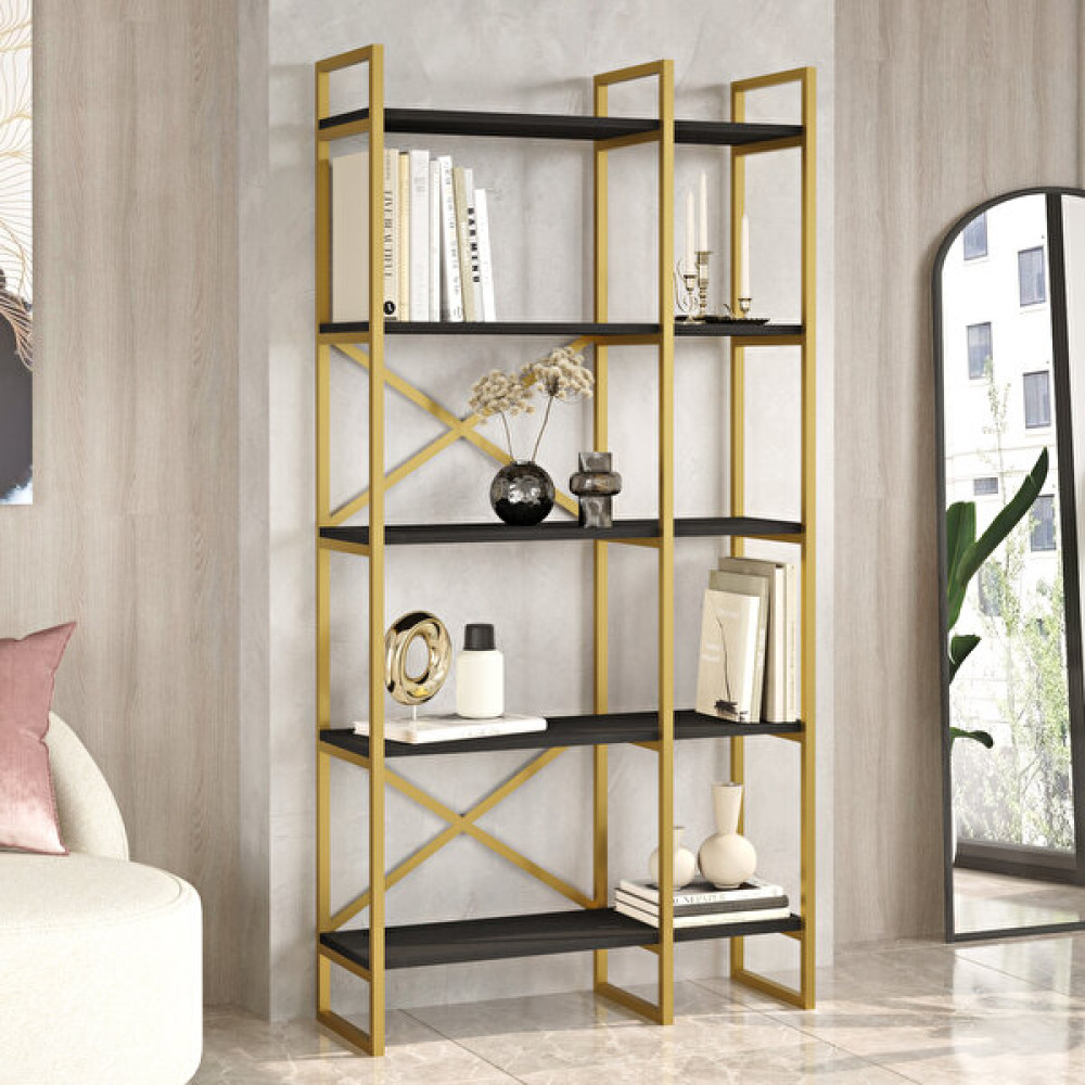 Yurudesign Voyage Gold Metal Kitaplık 5 Raflı 2 Bölme 175CM Siyah Vg4-Lb - Beyaz Kitaplık Fiyatı