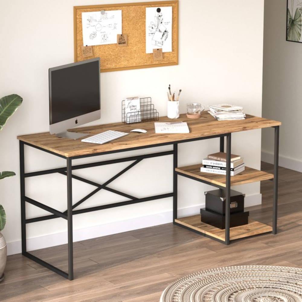 Yurudesign Voyage Metal Çalışma Masası Raflı 160CM VG28-A Çam - Y: 75 cm D: 60 cm G:160 cm - Atlantik Çam Çalışma Masası Fiyatı