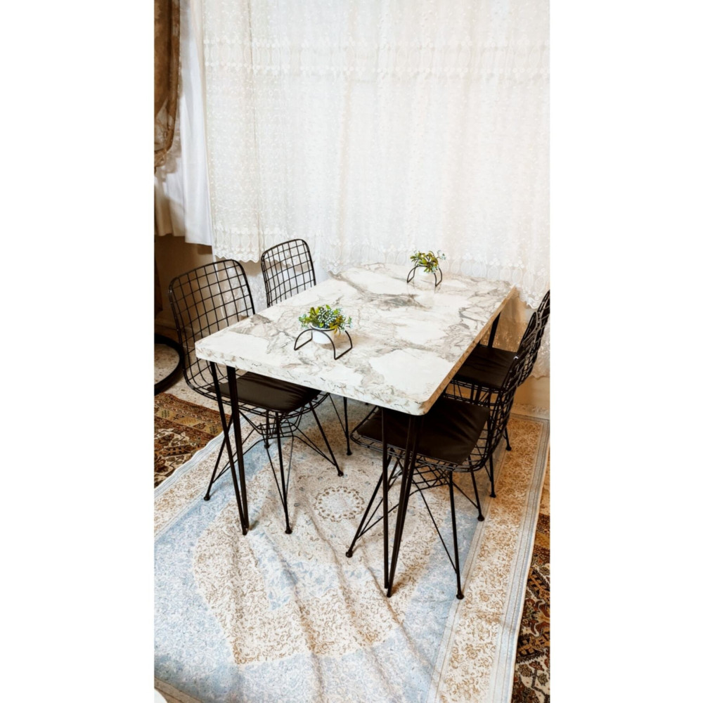 YusGos Yemek Masası Mutfak Masa 4 Kişilik Tel Sandalye Yeni Model Sandalye 70/110 Masa Ve 4 Adet Sandalya Yemek & Mutfak Masası Fiyatı