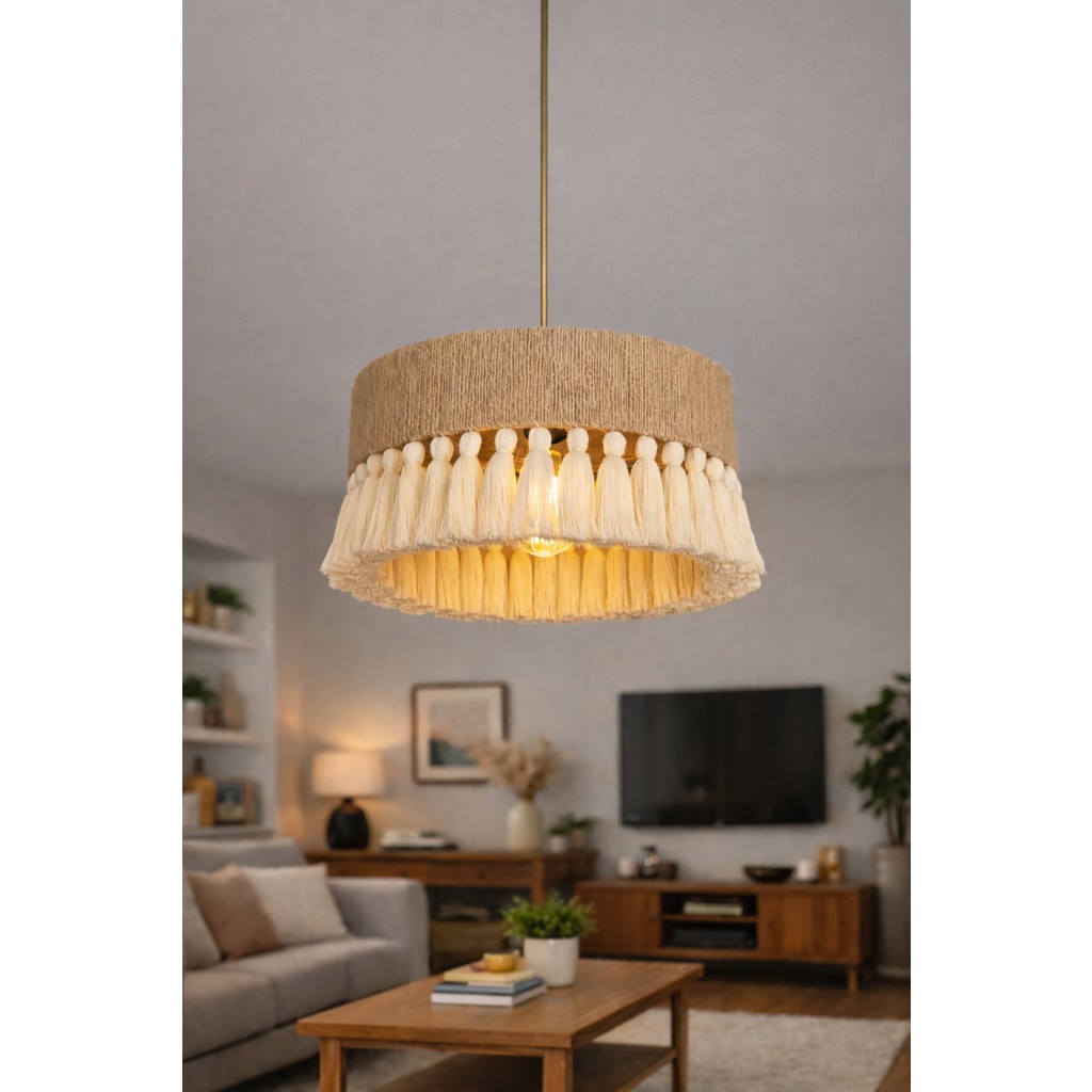 Yutedekor Bohem Jüt Avize – Salon, Yatak Odası, Çocuk Odası, Kafe & Restoran Aydınlatma - 35 cm - Hasır Avize Fiyatı