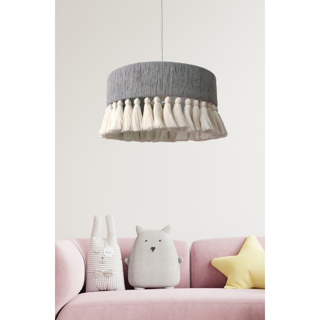 Yutedekor Bohem Makrome Gri Avize – Çocuk Odası, Salon, Yatak Odası, Kafe & Restoran Aydınlatma - 35 cm Avize Fiyatı