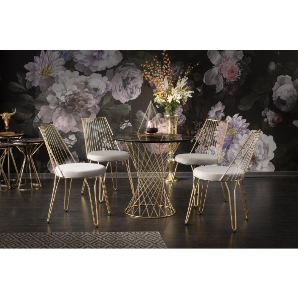 Yuvarlak 90X90 Cm Pota Tel Masa Mdf H.g Siyah Mermer 4 Adet Lady Sandalye Gold Mutfak Dolabı / Mobilyası Fiyatı