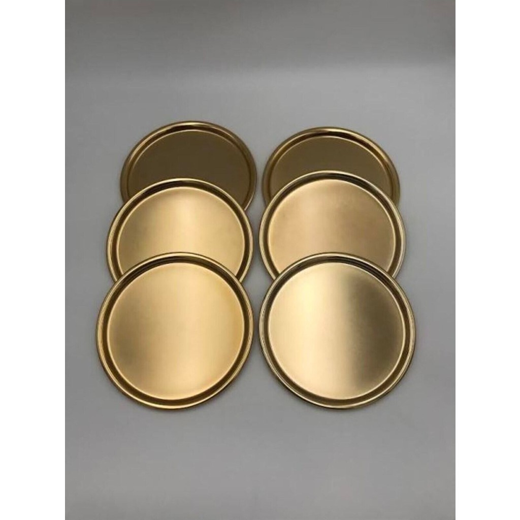 Yuvarlak Gold Sunum Tepsisi Dekoratif Servis Tepsisi Çay, Kahve 22 cm 6'lı Diğer Fiyatı