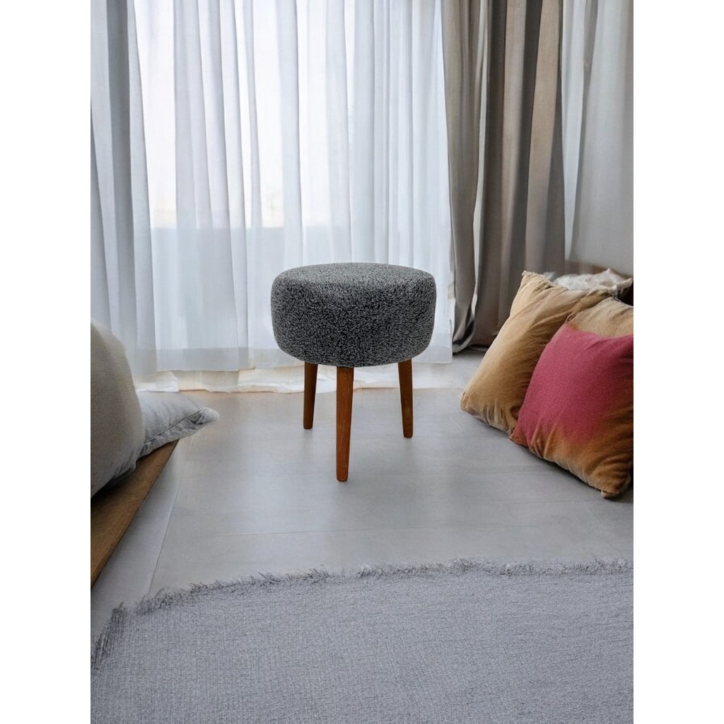 Yuvarlak Puf Bench Ahşap Ayaklı Dekoratif Peluş - Gri Anne Bebek Oyuncak Fiyatı