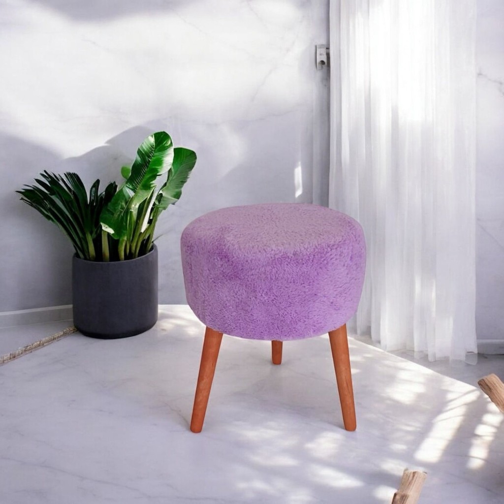 Yuvarlak Puf Bench Ahşap Ayaklı Dekoratif Peluş - Lila Anne Bebek Oyuncak Fiyatı