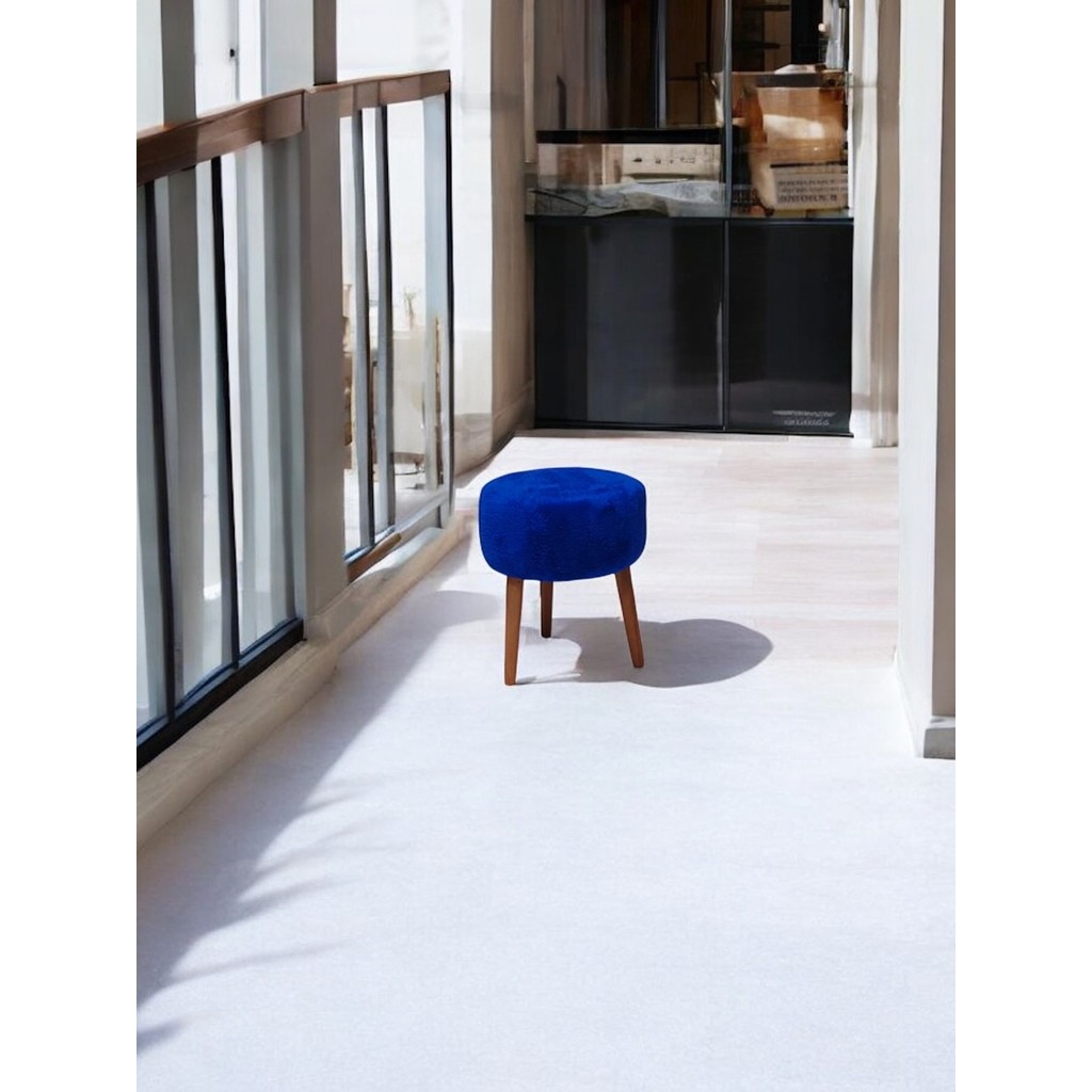 Yuvarlak Puf Bench Ahşap Ayaklı Dekoratif Peluş - Mavi Anne Bebek Oyuncak Fiyatı