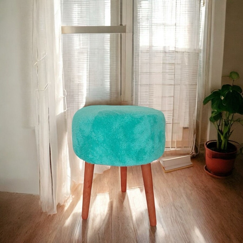 Yuvarlak Puf Bench Ahşap Ayaklı Dekoratif Peluş - Turkuaz Anne Bebek Oyuncak Fiyatı