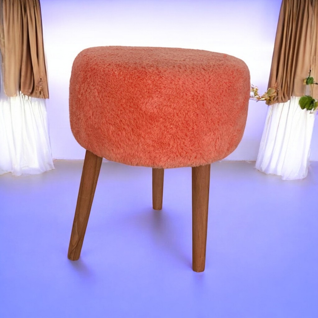 Yuvarlak Puf Bench Ahşap Ayaklı Dekoratif Peluş - Turuncu Anne Bebek Oyuncak Fiyatı