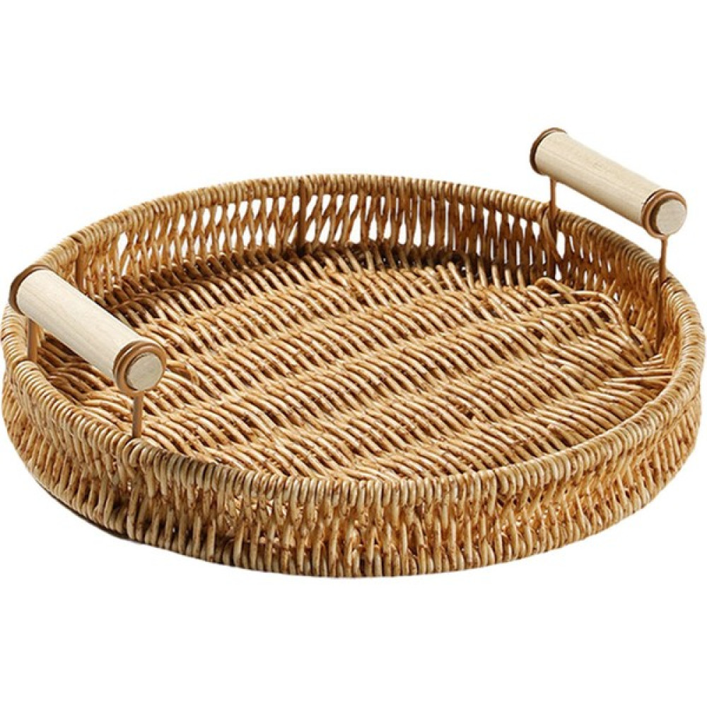 Yuvarlak Rattan Depolama Tepsisi Hasır Sepet Servis Tepsisi Meyve Ekran 24 cm - Renkli Servis Tepsisi Fiyatı