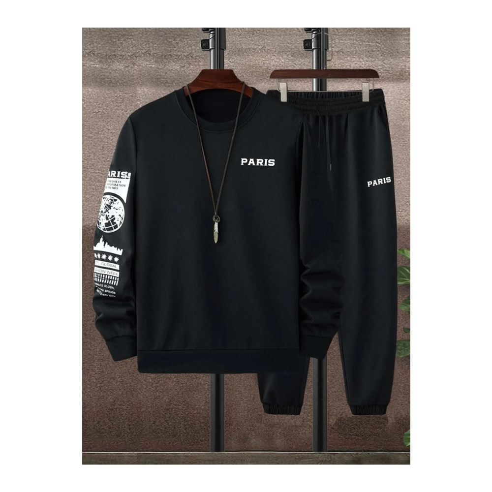 YUVEST Unisex Oversize Eşofman Takımı Paris Baskılı Bisiklet Yaka Sweatshirt L Beden Bayan Sweatshirt Fiyatı