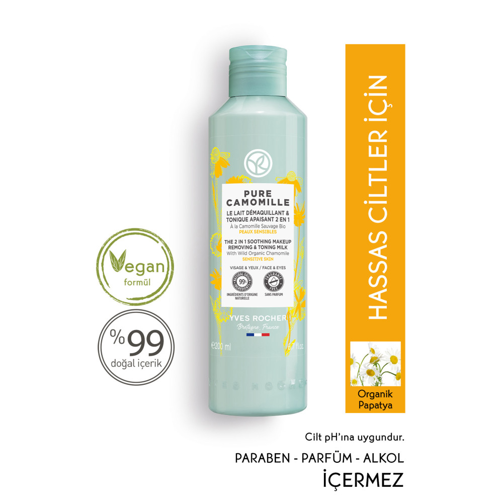 Yves Rocher Hassas Ciltler Için Pure Camomille 2si 1 Arada Yatıştırıcı&tonik Etkili Makyaj Temizleme Sütü-200 ml Cilt Temizleme ve Peeling Fiyatı