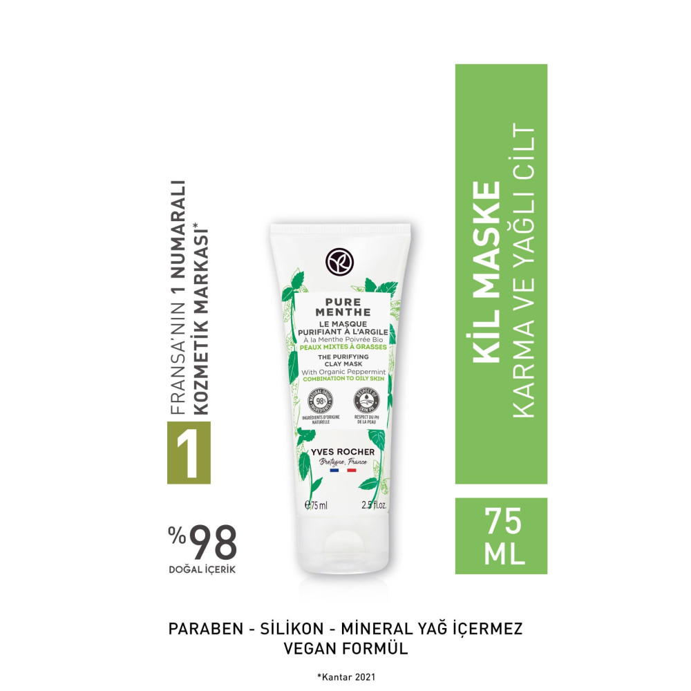 Yves Rocher Karma Ve Yağlı Ciltler Için Pure Menthe Kil Maske-75 ml Cilt ve Yüz Bakımı Fiyatı