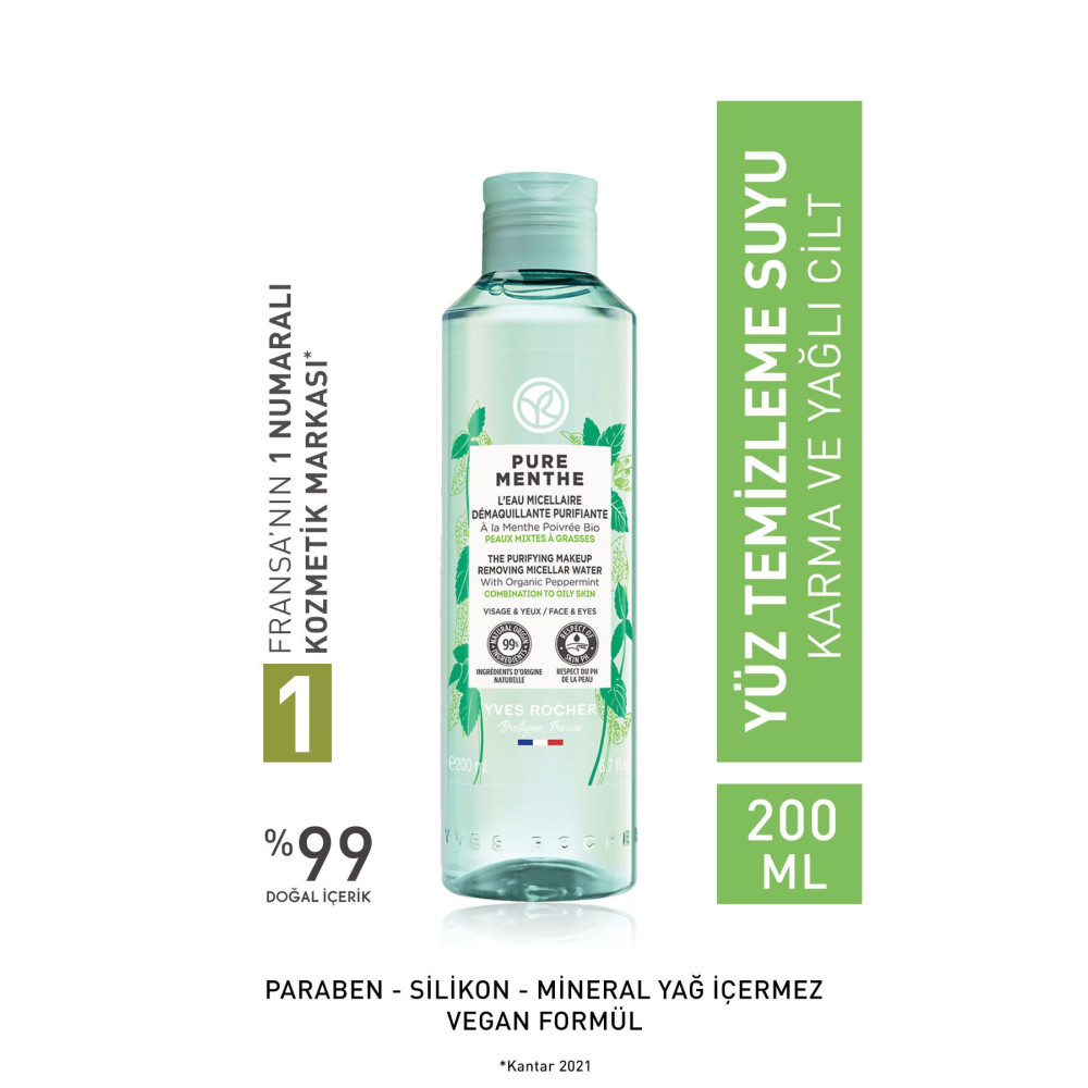 Yves Rocher Karma Ve Yağlı Ciltler Için Pure Menthe Prebiyotik Miseler Su-200 ml Makyaj Temizleyicileri Fiyatı