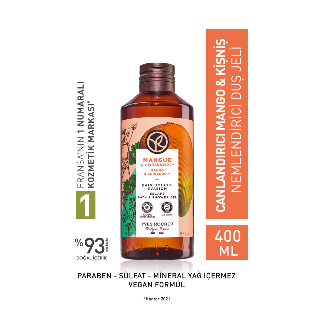 Yves Rocher Nemlendirici Duş Jeli - Canlandırıcı Mango Kişniş- 400ml- Duş Jelleri ve Banyo Köpükleri Fiyatı
