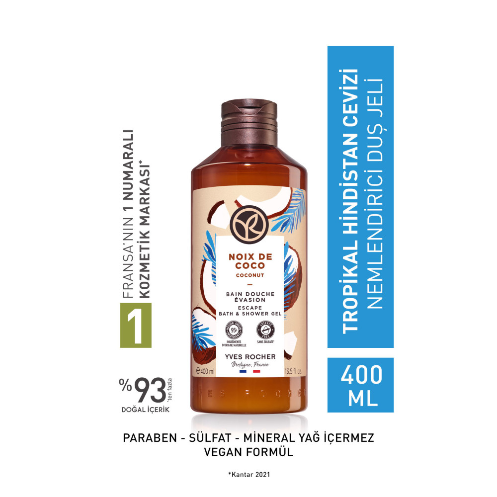 Yves Rocher Nemlendirici Duş Jeli - Tropikal Hindistan Cevizi - 400ml- Duş Jelleri ve Banyo Köpükleri Fiyatı