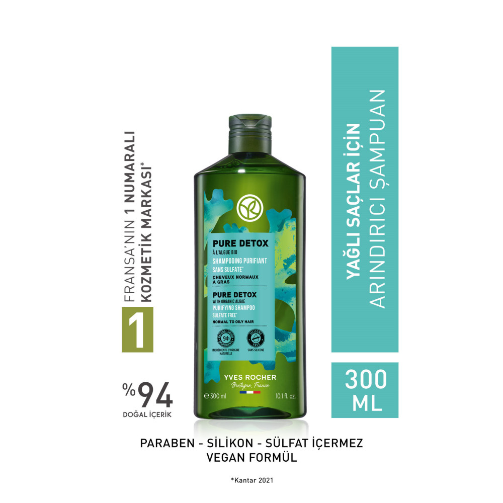 Yves Rocher Yağlı Saçlar İçin (Pure Detox) Arındırıcı Şampuan - Sülfatsız & Vegan-300 ml Şampuan ve Saç Kremi Fiyatı