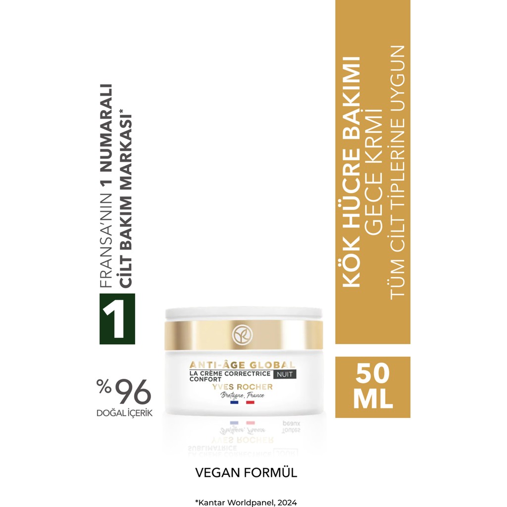 Yves Rocher Yenileyici Yaşlanma Karşıtı Bitkisel Kök Hücre Bakımı Anti-Age Global-Shea Yağı&Vitamin E-Gece Kremi Gece Kremleri Fiyatı