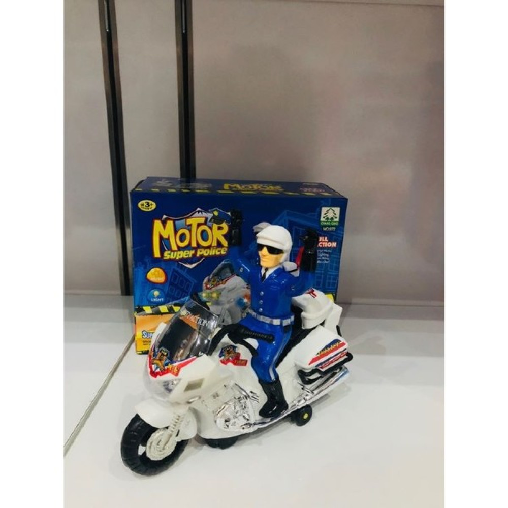 YVZ Pilli Çarp Dön Polis Motoru Büyük Boy Motorsiklet - Beyaz Oyuncak Araç Fiyatı
