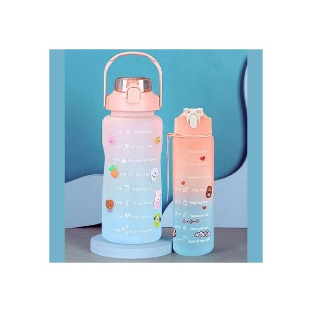 YVZ Teknoloji Ikili 2 Lt + 0,9 Lt Motivasyon Su Şişesi Sızdırmaz Dayanıklı Kapaklı Şık Tasarımlı Renkli 3D ve 2d Sticker Hediyeli Su Matarası Suluk Fiyatı