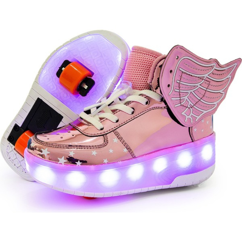 YW-BC Heelys Yüksek Top Çocuk Işıklı Ayakkabı Çift Kanatlı Kasnak Ayakkabı LED Işıklı Spor Ayakkabı Erkek Çocuk Tekerlekli Ayakkabı (Yurt Dışından) Paten Fiyatı