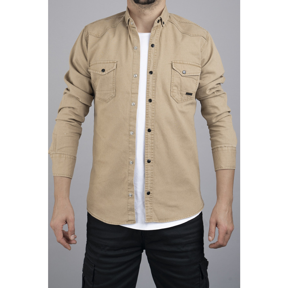 YXC Slim Fit Erkek Kot Gömlek Bej S Beden Kadın Gömlek Fiyatı