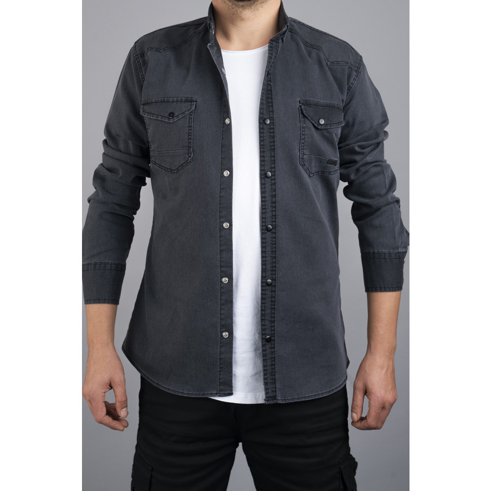 YXC Slim Fit Erkek Kot Gömlek Füme S Beden Kadın Gömlek Fiyatı