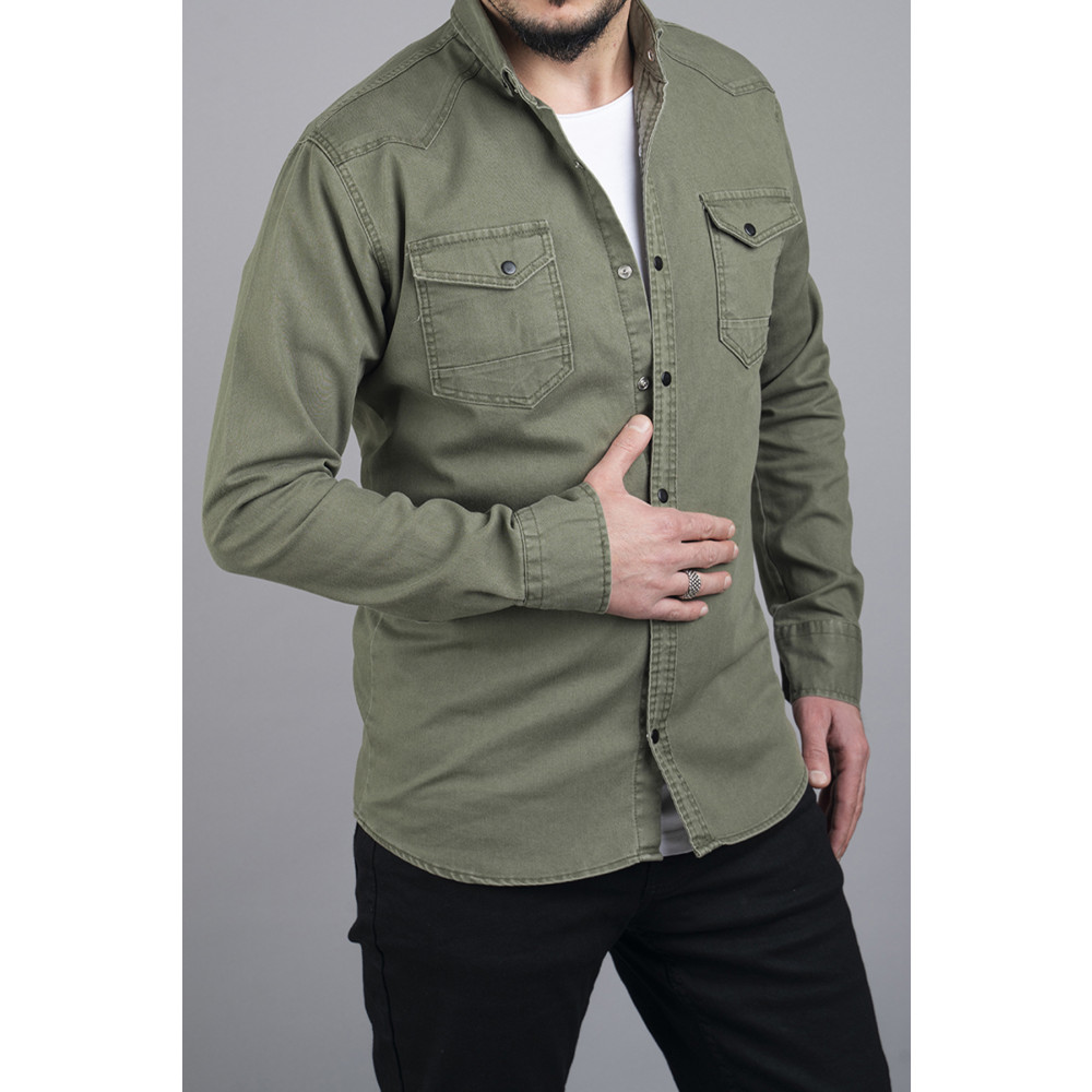 YXC Trend Maker Erkek Açık Haki Slim Fit Dar Kalıp Pamuklu Kot Gömlek M Beden Kadın Gömlek Fiyatı