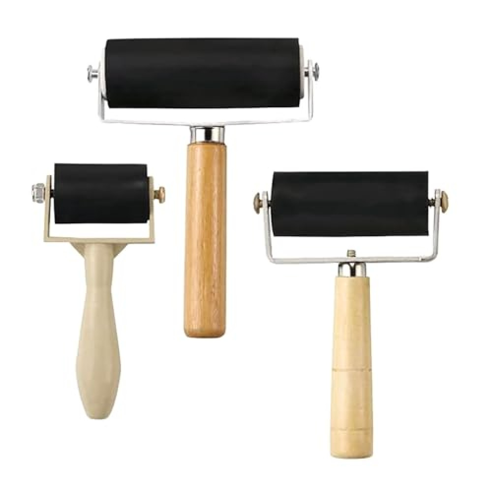 YYaaloa 3 Pack Rubber Roller Brayer Rollers 1.4/2.4/4 Inch Art Craft Roller for Printmaking,Ink,Wallpapers Stamping Gluing Tools Oil Painting Tools (Beige-1.4/2.4/4 Inch)