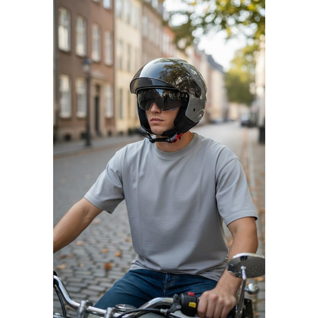 YYK Sway Sw 765 The Dark Knight Güneş Vizörlü Siyah Cam Mat Yarım Açık Motosiklet Scooter Kask - M - Nardo Gri Scooter Fiyatı