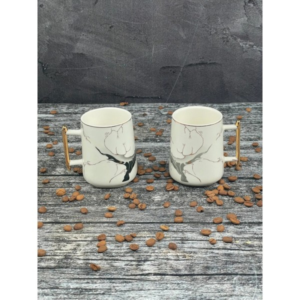 Yz Home 2 Li Porselen Yaldızlı Kulplu Kupa Bardak 220ML Fincan / Bardak / Kahve Takımı Fiyatı