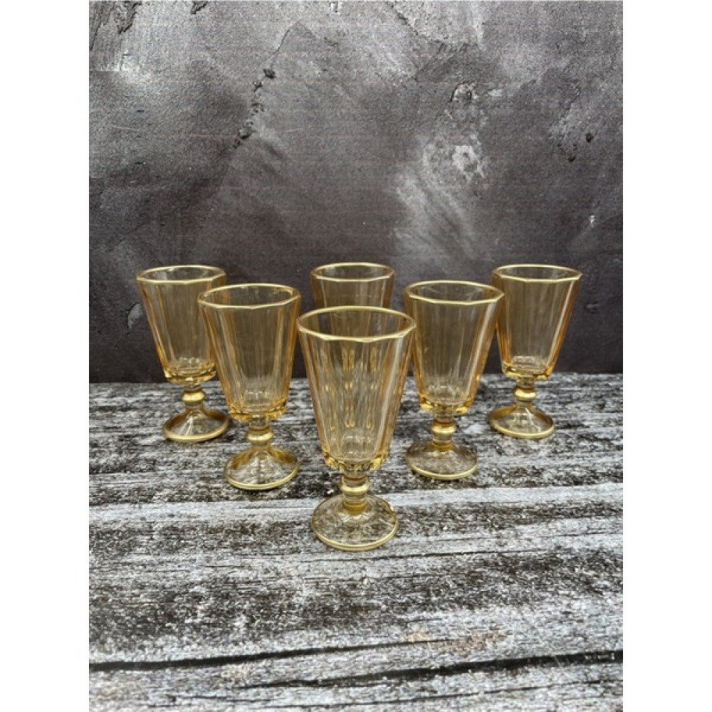 Yz Home 6'lı Flüt Bal Rengi Gold Yaldızlı Kahve Yanı Su Bardağı - 6 Adet - Sarı - 75 ml Fincan / Bardak / Kahve Takımı Fiyatı
