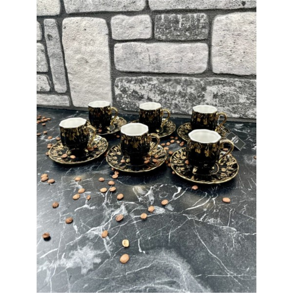 Yz Home Acar Lüks Siyah Porselen Yaldızlı 6 Kişilik Ayaklı Kahve Fincan Takımı Seti Fincan / Bardak / Kahve Takımı Fiyatı