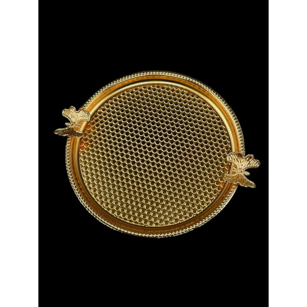 Yzhome 1 Adet Kelebek Detaylı Metal Gold Sunum Servis Keyif Tepsi 23CM Servis Tepsisi Fiyatı