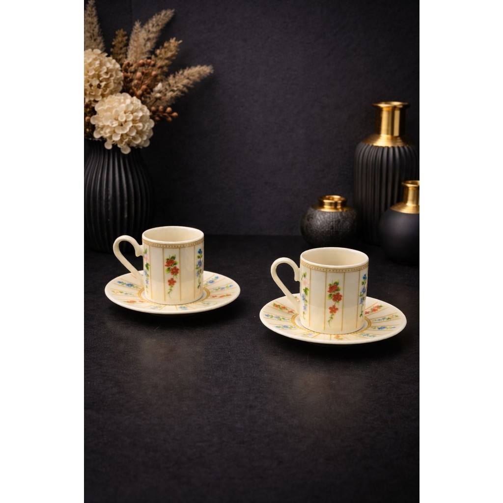 Yzhome 2 Kişilik Beyaz Porselen Çiçek Sarmal Desenli Kahve Fincan Takımı Seti 90ML Fincan / Bardak / Kahve Takımı Fiyatı