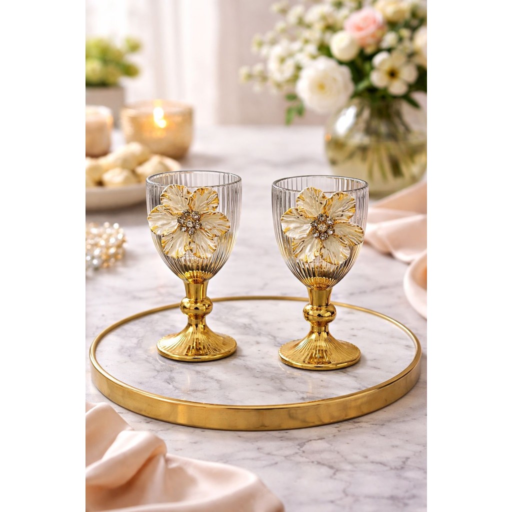 Yzhome 2 Li Cam Lotus Kahve Yanı Bardak Bardak Gold Kaplama 75ML - Altın Fincan / Bardak / Kahve Takımı Fiyatı